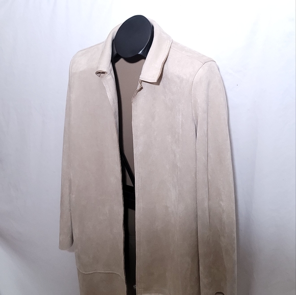 Philosophy Long Coat Pocketed Faux Leather Size Large Beige - Picture 6 of 9